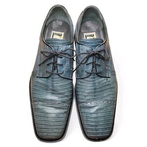 David Eden Teju Lizard Leather Dress Shoes Size 10 Blue Square Toe Oxford Exotic